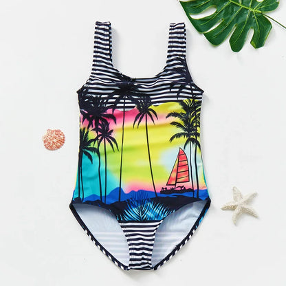 Girls One Piece Swimsuits Rainbow Print Backless Swimwear for Children Summer Kids Bathing Suits Bikinis 2-8 Years Children