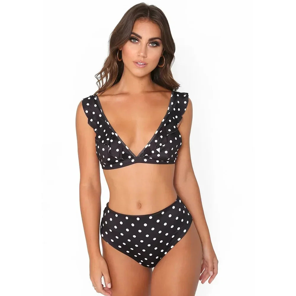 Bikini Women Swimwear Swimsuit Dot Ruffle High Waist Deep V Bikinis Set Beach Bathing Suit Female Trajes De Bano Mujer