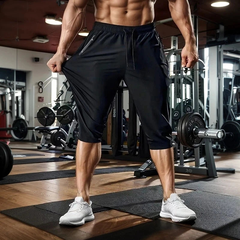Ice Silk Shorts Men's Thin Cropped Pants Quick-drying Summer Mid-pants Loose Casual Sports Pants