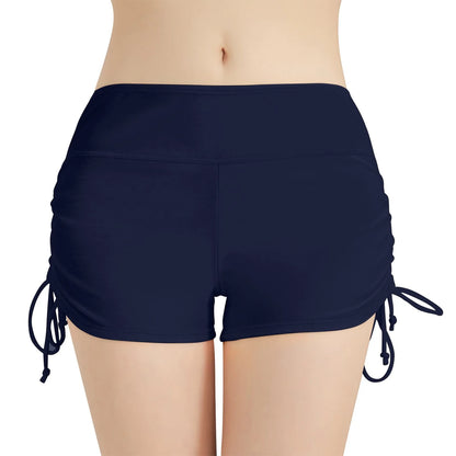 Women Swimsuit Panties Swimwear Beach Shorts High Waist Sides Adjustable Drawstring Stretch Sports Bathing Suit Tankini Bottoms