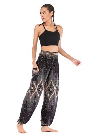 Women's Yoga Pants Bohemian Boho Pants Smocked Printing Design Trousers Loose