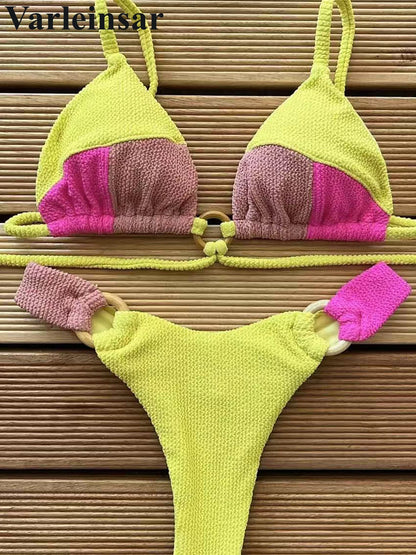 Wrinkled Crinkled Splicing Brazilian Bikini Women Swimwear Two-pieces Bikini set Female Swimsuit Bather Bathing Suit Swim