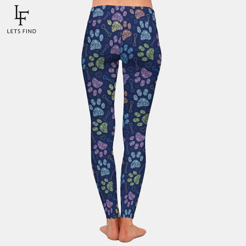 Women High Waist Leggings 3D Colorful Dog's Paw Digital Print Casual Comfortable Girl Leggings