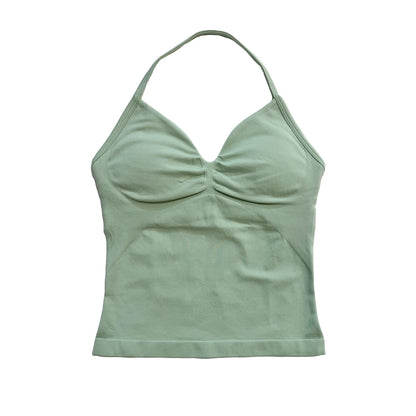 Longline Strappy Top for Women Halterneck Yoga Top Shirts Seamless Workout Gym Top Fitness Gym Clothing