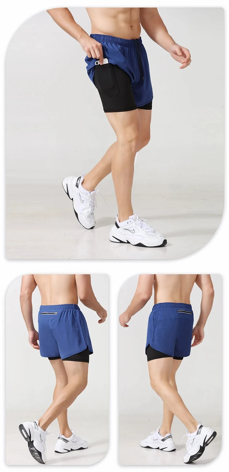 Running Shorts Sportswear 2 in 1 Training Short Pant Summer Double-deck Beach Homme Jogging Clothing Gym Sport Shorts Men