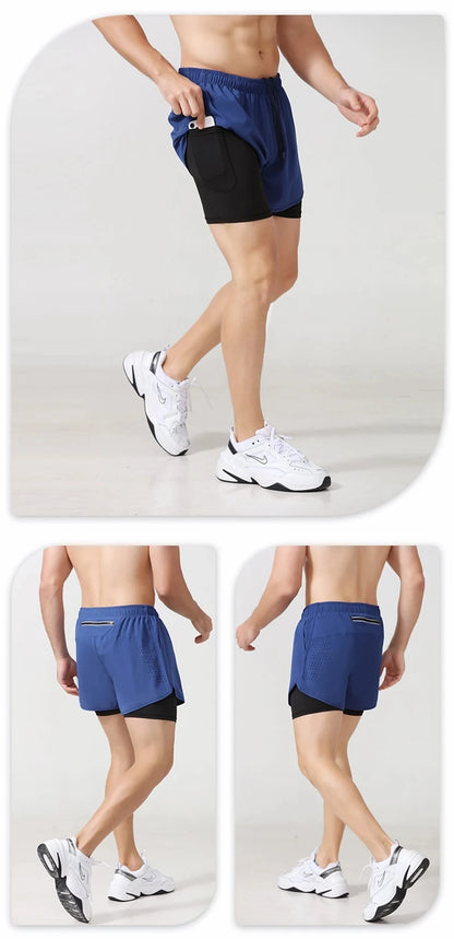 Running Shorts Sportswear 2 in 1 Training Short Pant Summer Double-deck Beach Homme Jogging Clothing Gym Sport Shorts Men