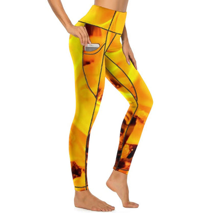 Red Fire Yoga Pants Pockets Abstract Print Leggings Push Up Kawaii Yoga Sports Tights Quick-Dry Workout Gym Leggins