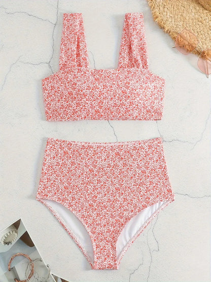 Triangle High Waist Bikini Printed Strappy Swimwear Female Swimsuit Women Bathers Bathing Swimming Swim Suit Beachwear