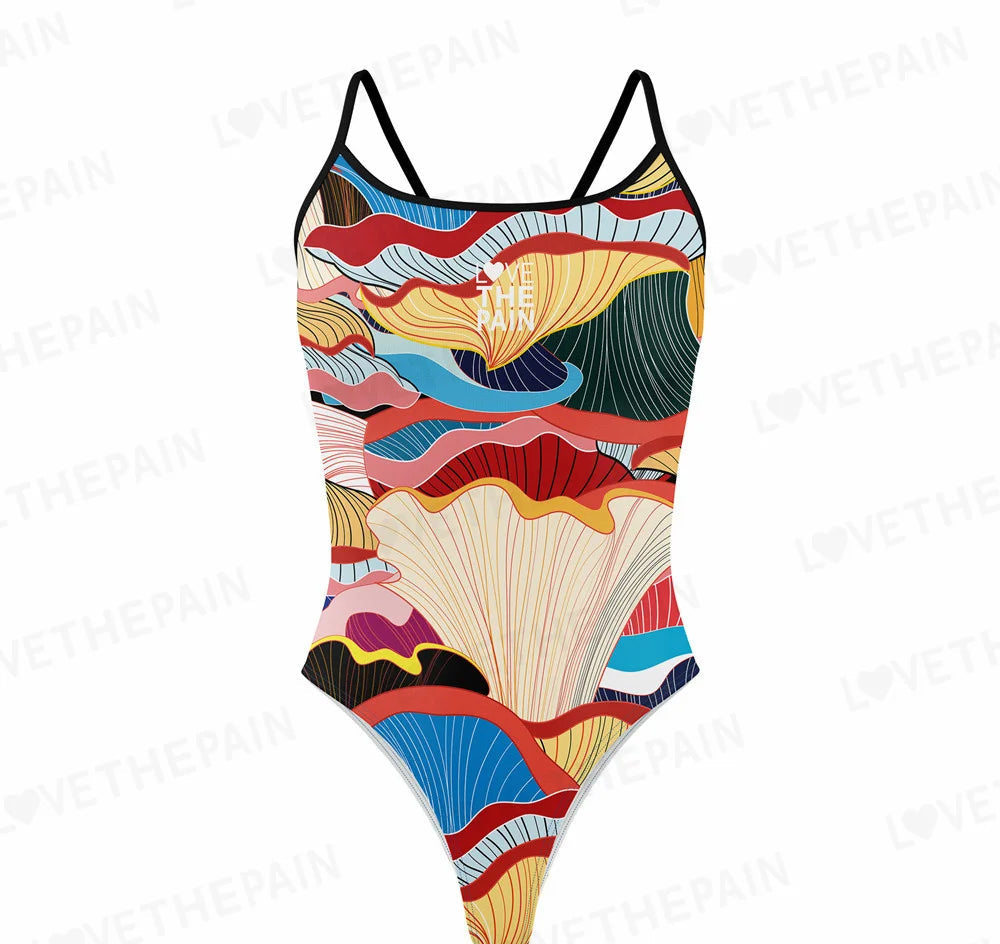 Love The Pain Spaghetti straps Women Swimwear Back Swimsuit One Piece Comfortable Suit printing Functional Swimwear