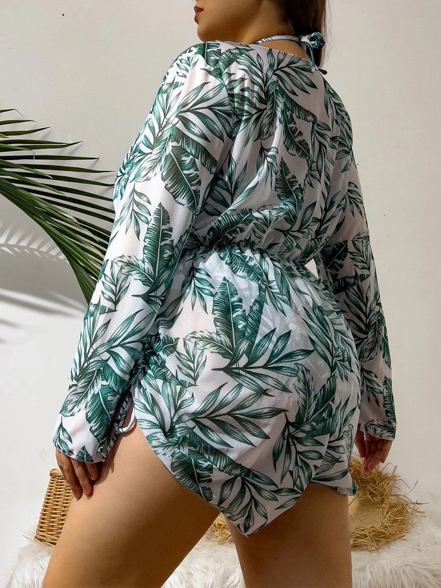 Print Cross V Neck Large Size Halter Bikini 3 Piece Swimsuit Women Swimwear Female Bathing Swimming Swim Suit Beach Bathers