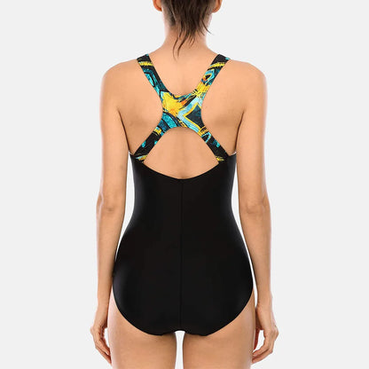 Attraco One Piece Women Sports Swimwear Sports Swimsuit Colorblock Monokini Beach Bathing Suit Bikini Monokini Backless