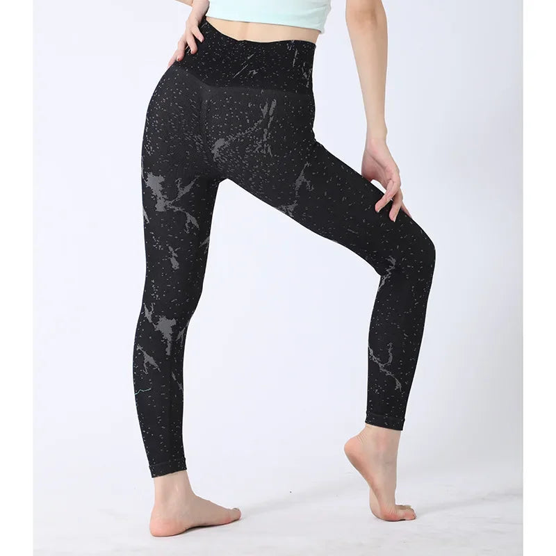 Black Splashed Ink Yoga Pants Personality Matched Butt Lifting Running Fitness Long Pants Fashion Simple Tight Sports Pants