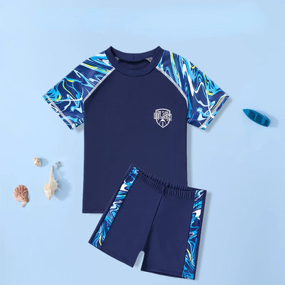 Children's Short Sleeve Swimming Suit, Two Piece Swimsuit, Boys Kids Swim Trunks, Beach Wear, Swimming, 2-14Y
