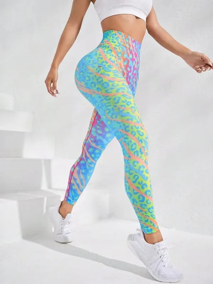 3D Colorful Tie-Dye Print Women's Yoga Pants Fashion Creative Design Gym Fitness Leggings Simple Stripe Comfortable Elastic Pant