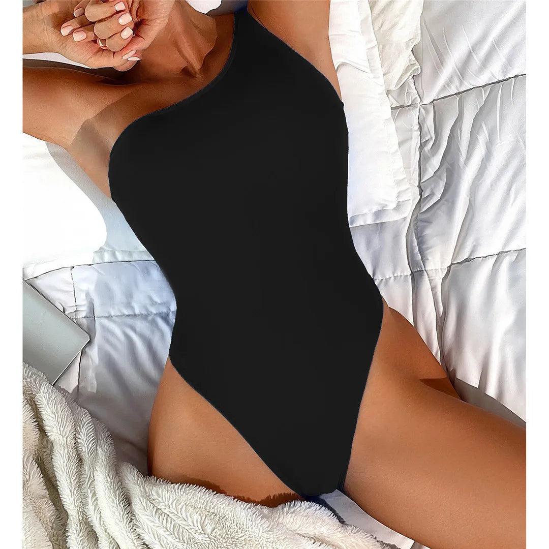 Lace Up One Shoulder Cut Out One Piece Swimsuit Women Swimwear Female Asymmetric High Leg Cut Bather Bathing Suit Swim