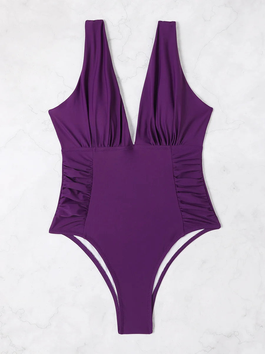 V Neck Solid Bodysuit One Piece Swimsuit Swimwear Women Bathing Suit Female Swimming Summer Beachwear Bodysuit