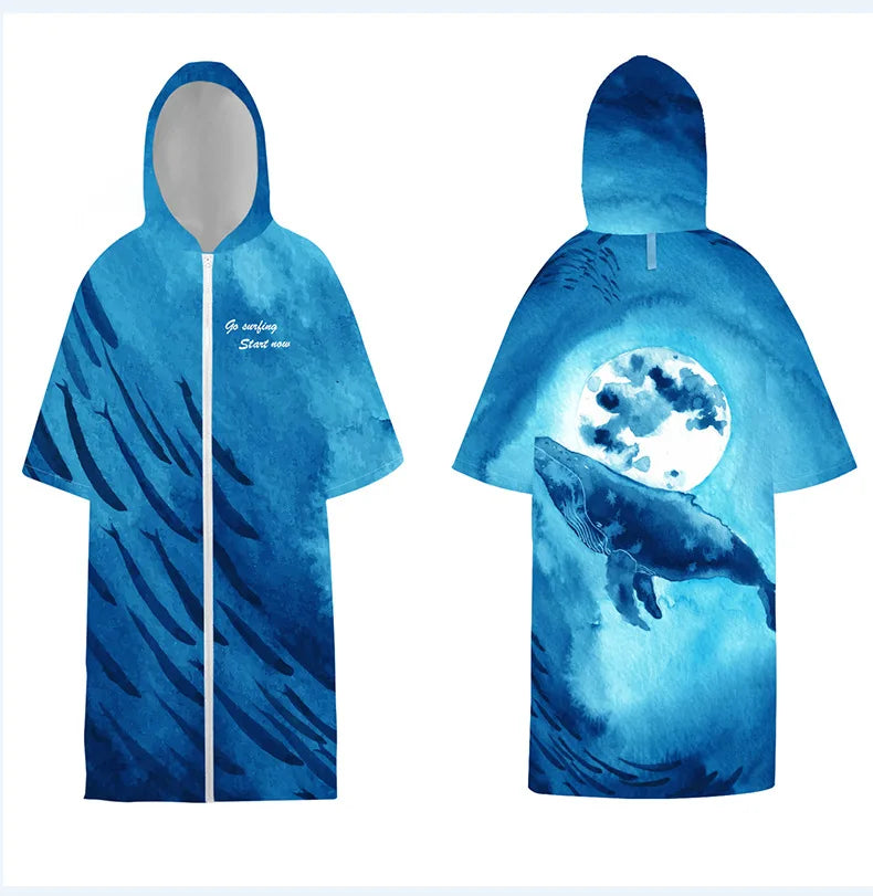 Surf Poncho Changing Robe with Hood Quick Dry Microfiber Wetsuit Changing Towel with Zipper for Bath Beach Surfing Men Women