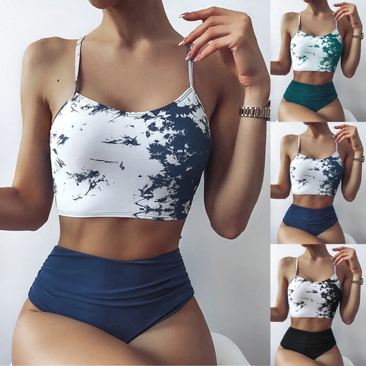 Women's Bikini Swimsuit Sunflower Swimwear Set Swimsuit Tie-dye Two Push-Up Print Piece Swimwear Ruffle Bikini Top
