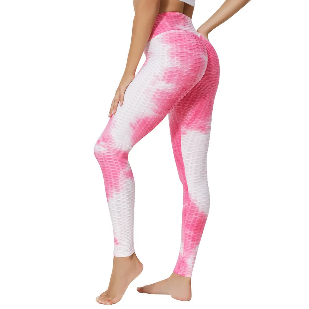 Women's Yoga Pants for Fitness Hip Lifting High Waist Bodybuilding Tight Fitting Jacquard Tie Dye Bubble Pants Leggings