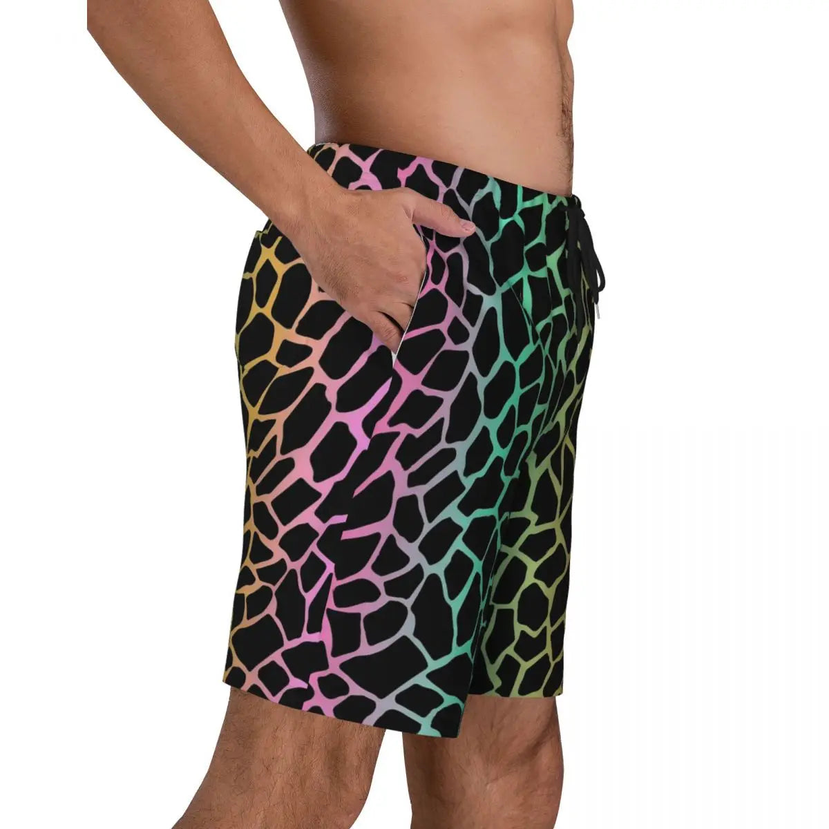 Rainbow Giraffe Board Shorts Summer Animal Print Board Short Pants Men Printed Running Surf Breathable Swim Trunks