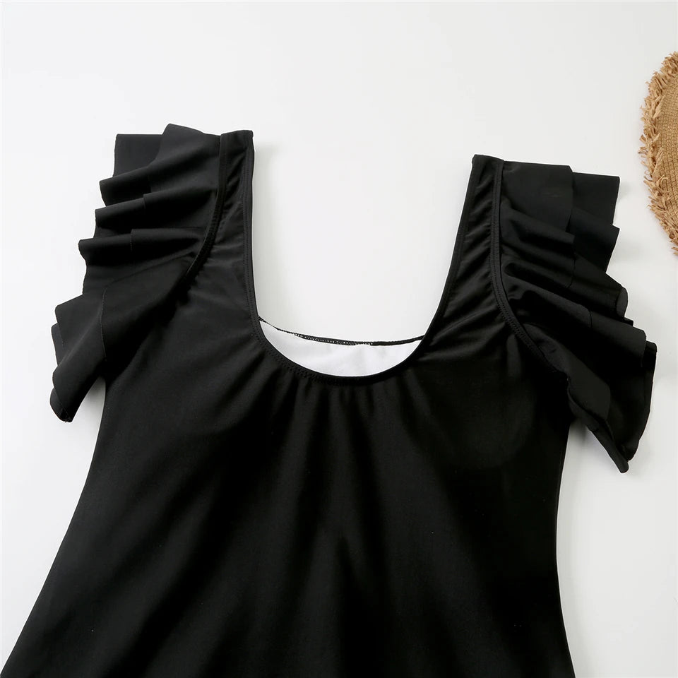 One Piece Ruffle Bodysuit Women Solid Deep V-Neck Swimwear Female Padded Swimsuit Bathing Swimming Summer Beachwear