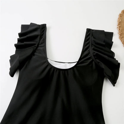 One Piece Ruffle Bodysuit Women Solid Deep V-Neck Swimwear Female Padded Swimsuit Bathing Swimming Summer Beachwear