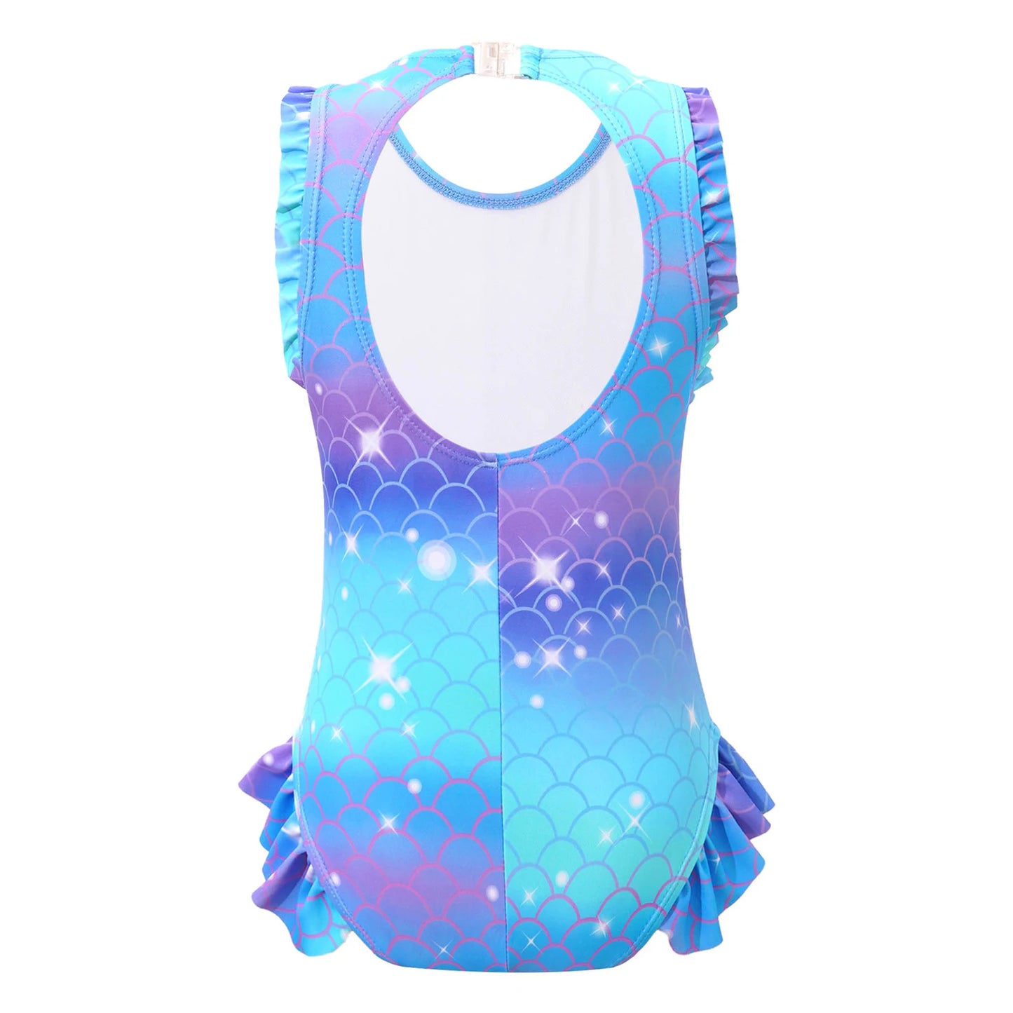Kids Girls Mermaid Swimsuit Sleeveless Fish Scales Print Ruffle Flounce Jumpsuit Bathing Suit Pool Beach Athletic Swimwear