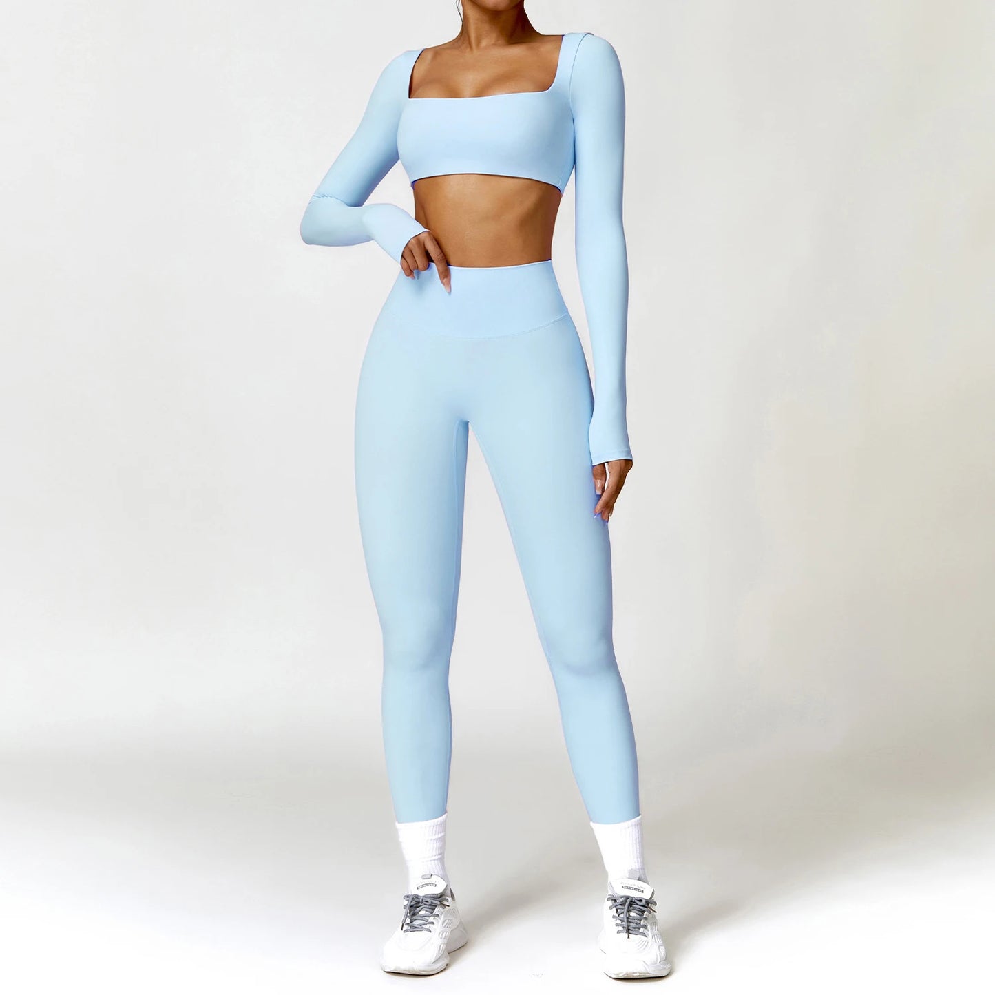Yoga Clothes 2PCS Gym Set Sports Shorts Set Women Long Sleeved High Waist Shorts Fitness Suit Running Workout Tracksuit