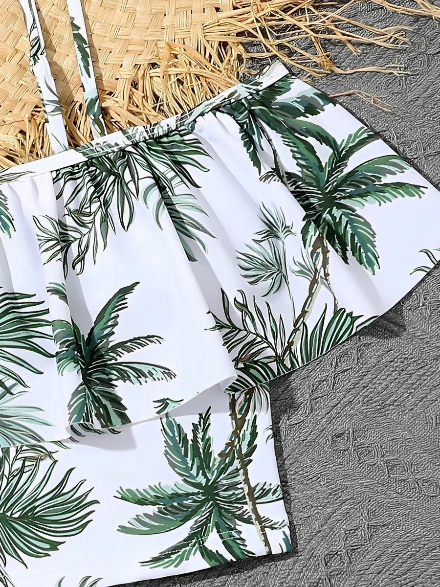 Girls Swimsuit Print Two Piece High Waist Kids Swimwear Female Children's Bathers Bathing Swimming Swim Suit Beachwear