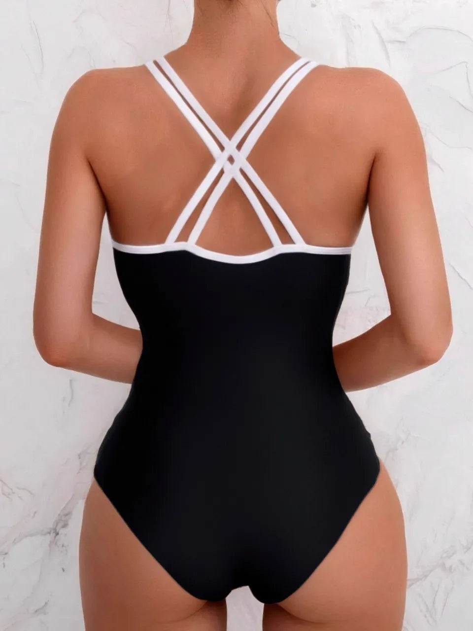 Strappy Swimsuit Women One Piece Solid Slim Swimwear Female Cross Back Bodysuit Bathers Bathing Swimming Suit Beachwear