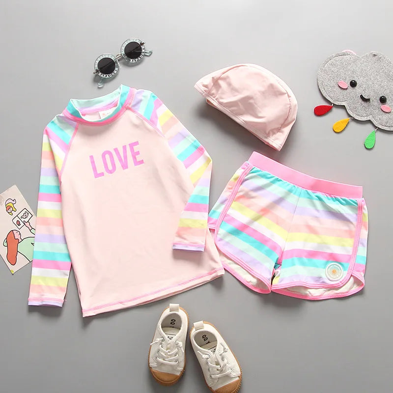 Swimsuit Girl UPF50 UV Protection Children‘s Swimwear Long Sleeve Cute Bathing Suit Kids Beach Rash Guard Swimming Surfing Suit