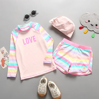 Swimsuit Girl UPF50 UV Protection Children‘s Swimwear Long Sleeve Cute Bathing Suit Kids Beach Rash Guard Swimming Surfing Suit