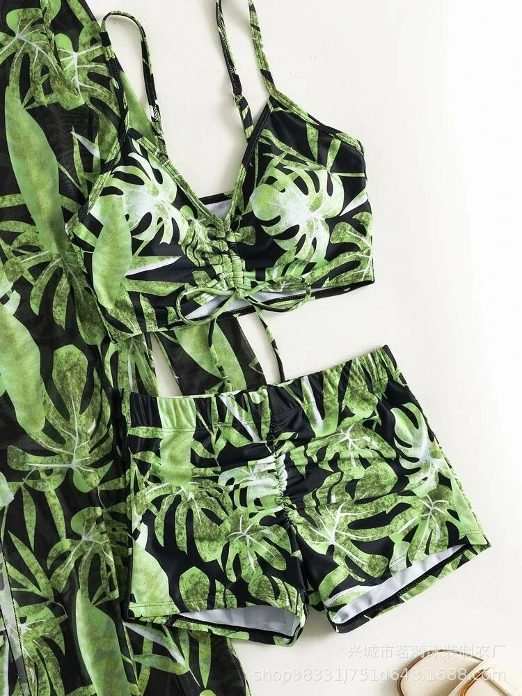 Summer Print Bikinis Swimwear Female Swimsuit Beachwear Push Up Three-Piece Bikini Set Women Swimming Bathing Suit