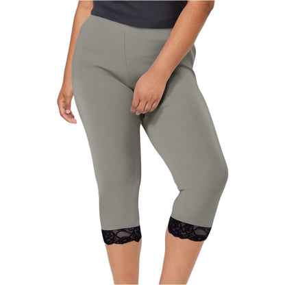 Plus size yoga pants women's fashion large solid color lace splicing bottom pants with elastic waist sports cropped pants