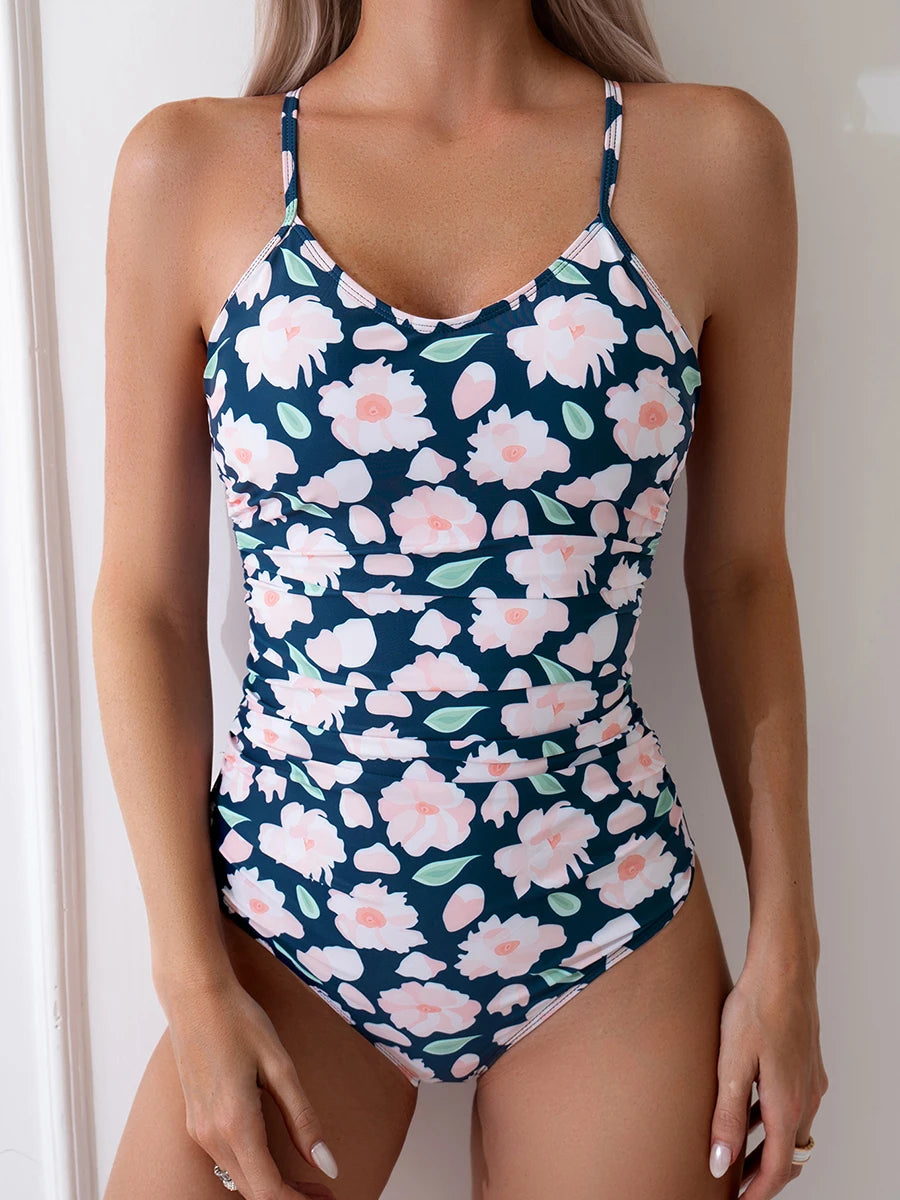 Floral Swimsuit Women One Piece Vintage Design Swimwear Female Backless Beachwear Bathers Bathing Swimming Swim Suit