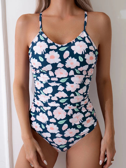 Floral Swimsuit Women One Piece Vintage Design Swimwear Female Backless Beachwear Bathers Bathing Swimming Swim Suit