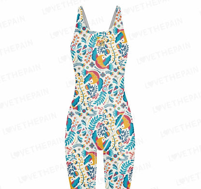 Girls Love The Pain Racer Back Knee Length Swimsuit Bodysuit Sleeveless One Piece Print Swimwear For Holiday Beach Water Sports