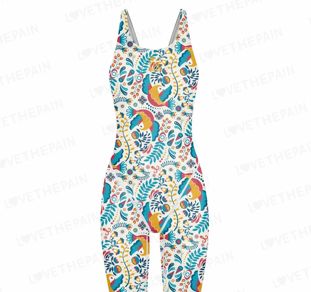 Girls Love The Pain Interesting Print Swimwear Competitive Swimming One Piece Swimsuit Knee Length Bathing Suit Beach Wear