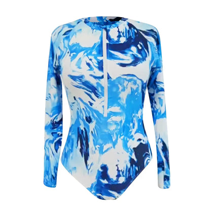 Women's Long Sleeve Rash Guard Printed Surfing Swimsuit Swimwear Bathing Suit