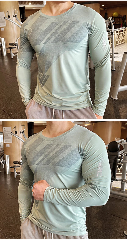 Men Fitness Compression Sport Shirt High Quality Running Long Sleeve Upper Clothing Crew Neck Sweatshirt Male Rash Guard Wicking