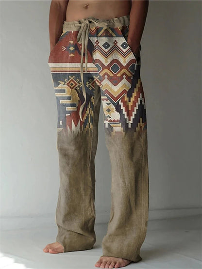 Vintage Loose Patchwork Print Men's Pants Summer Thin Casual Men's Pants Travel Vacation Casual Pants Men's Clothing Sweatpants