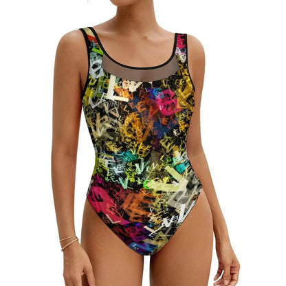 Retro Letter Print Swimsuit Egyptian Hieroglyphs Push Up Swimwear One-Piece Vacation Bath Bathing Suit Bodysuit Beach Outfits