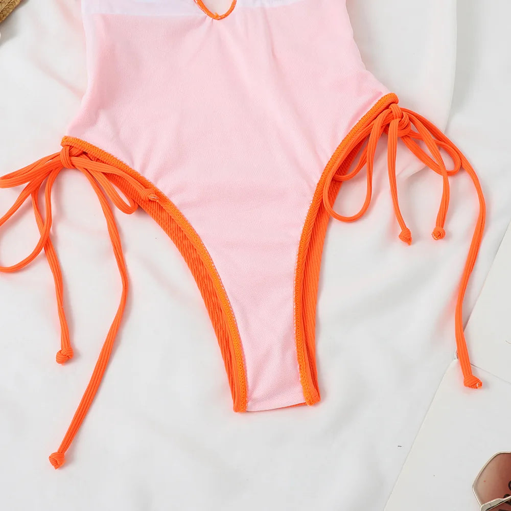 Solid Swimwear Women Strapped Push Up One Piece Swimsuit Beach Lady Monokini Cross Backless Bathing Suit