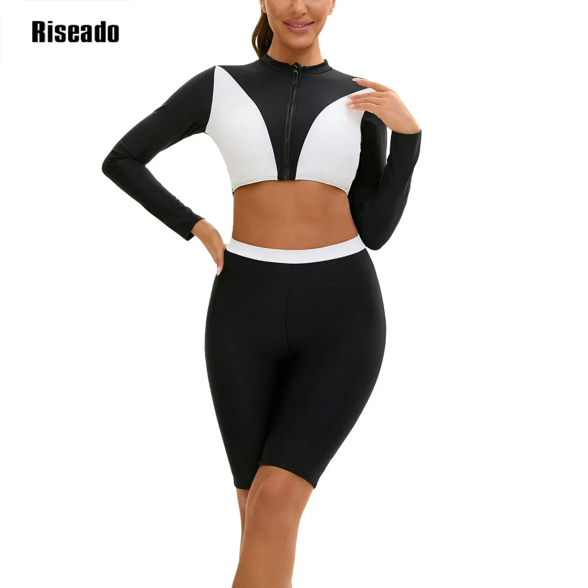 Rash Guard UPF 50+ SPF UV Protection Long Sleeve Sport Tops Swimsuit with Knee Length Pants for Workout Hiking Fishing