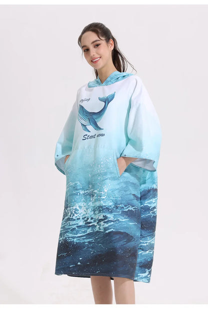 Poncho Towel Change Robe Poncho Quick-drying Hooded Bath Towel Swimming Robe Beach Swimming Surfing Towel Adult