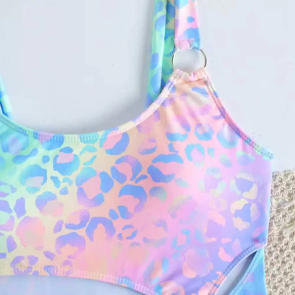 Girl Tie Dye Print One Piece Swimsuit for Kids Children's Swimwear 8-16 Years Beach Wear Cut Out Bathing Suit Teenagers Holiday