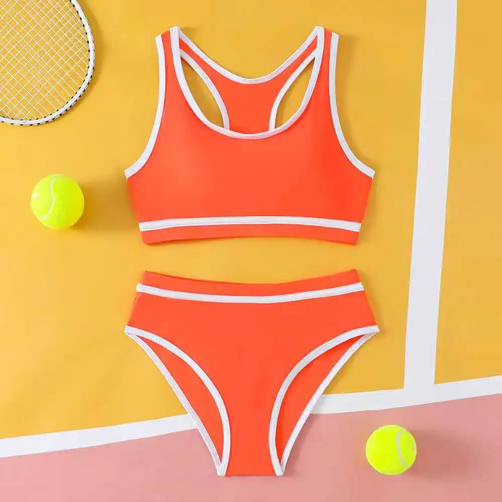 Sporty High Waist Bikini Girls Swimsuit Kids Swimwear Female Children Bathers Bathing Swimming Swim Suit Beachwear