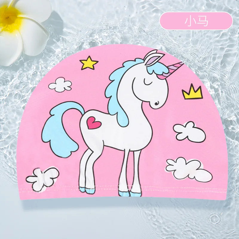 PU Coating Cartoon Children Swimming Hat for 1-7 Year Old Boys Girls Elastic Swimming Cap Shower Beach Pool Accessories