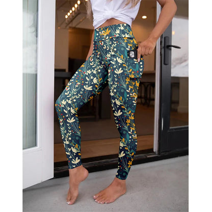 High Waist Women's Fitness Leggings 3D Digital Print Sexy Pocket Elastic Pants Fashionable Gym Trousers