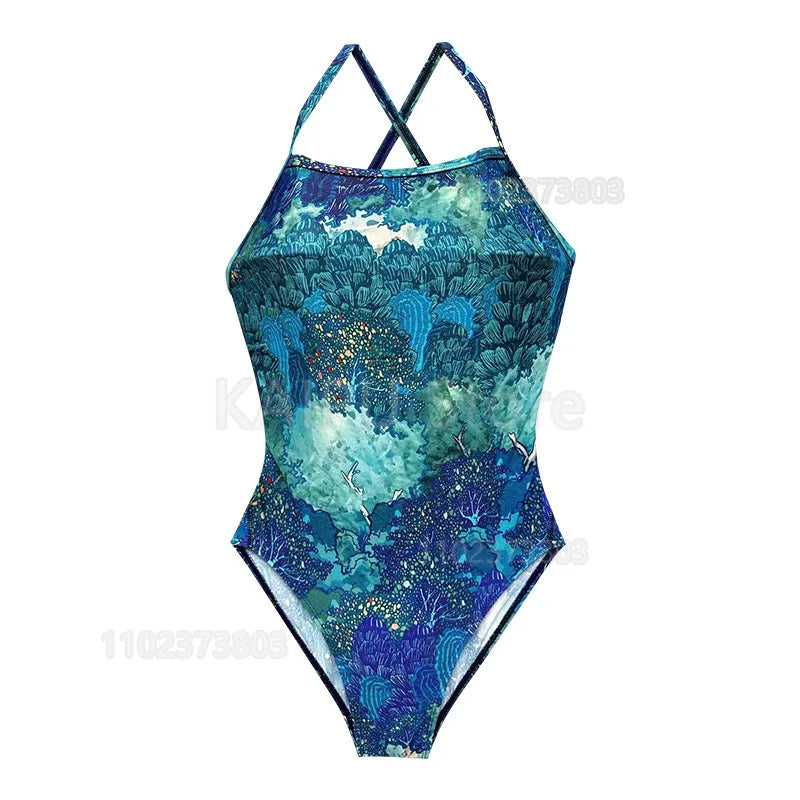 one-piece swimsuit women professional sports racing swimming pool hot spring quick-drying anti-chlorine swimsuit